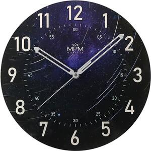MPM Elegantní skleněné nástěnné hodiny s motivem noční oblohy E09.4466