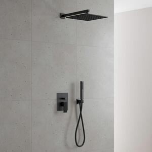 Sprchový systém Kronenbach Quara 3.0 Black, montáž do zdi, jednopáková baterie s přepínačem, hranatý design
