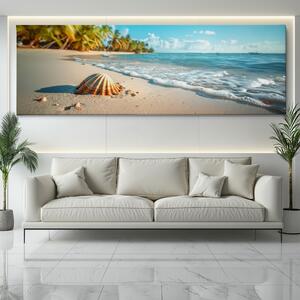 Obraz na plátně - Zapomenutá mušle na pláži FeelHappy.cz Velikost obrazu: 120 x 40 cm