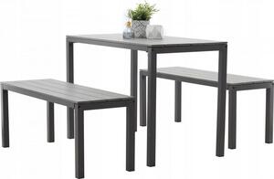 Sestava zahradního nábytku v šedé barvě stůl + dvě lavice