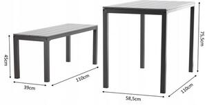 Sestava zahradního nábytku v šedé barvě stůl + dvě lavice