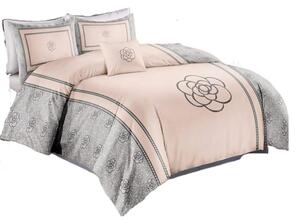 Bavlissimo 7-dílné povlečení šedé a béžové s květy 140x200 cm pro dvě postele
