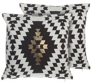 Sada 2 dekorativních polštářů COLEUS 45 x 45 cm Bavlna Černá Geometrický vzor