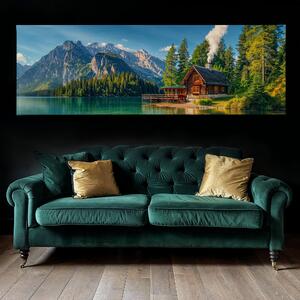 Obraz na plátně - Chladný podvečer v jezerní chatě FeelHappy.cz Velikost obrazu: 150 x 50 cm