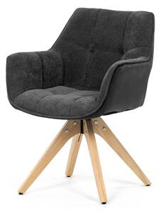 Židle jídelní, šedá látka a černá látka v dekoru broušené kůže, noha masiv dub, otočný mechanismus 360° HC-D7180 GREY2