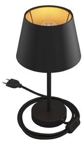 Creative cables Alzaluce se stínidlem Impero, kovová stolní lampa se zástrčkou, kabelem a vypínačem Velikost: 20 cm, Barva: Matná černá-černá Cinette