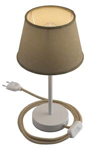 Creative cables Alzaluce se stínidlem Impero, kovová stolní lampa se zástrčkou, kabelem a vypínačem Velikost: 10 cm, Barva: Matná bílá-juta