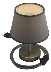 Creative cables Alzaluce se stínidlem Impero, kovová stolní lampa se zástrčkou, kabelem a vypínačem Velikost: 10 cm, Barva: Matný chrom-šedá juta