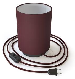 Creative cables Posaluce, kovové svítidlo s bordó plátěným válcovým stínidlem, textilním kabelem, in-line vypínačem a 2-pólovou zástrčkou Barva: Černá perleť-bordo