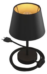 Creative cables Alzaluce se stínidlem Impero, kovová stolní lampa se zástrčkou, kabelem a vypínačem Velikost: 25 cm, Barva: Matná černá-černá Cinette