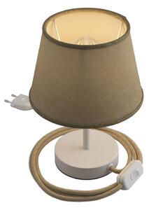 Creative cables Alzaluce se stínidlem Impero, kovová stolní lampa se zástrčkou, kabelem a vypínačem Velikost: 20 cm, Barva: Matný chrom-šedá juta