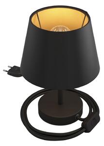 Creative cables Alzaluce se stínidlem Impero, kovová stolní lampa se zástrčkou, kabelem a vypínačem Velikost: 10 cm, Barva: Matná černá-černá Cinette