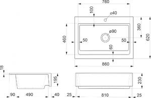 SAPHO ARYA keramický dřez s otvorem pro baterii 86x62 cm, bílá 50186