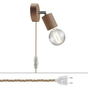 Creative cables Spostaluce, nástěnná dřevěná lampa s nastavitelným kovovým kloubem, vypínačem a zástrčkou Barva: Neutrální-chrom