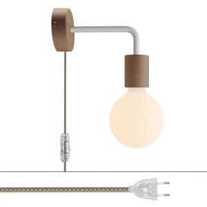 Creative cables Spostaluce, nástěnná dřevěná lampa s prodloužením do tvaru l s vypínačem a zástrčkou Barva: Neutrální-matná bílá