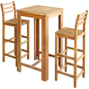 Barový stůl a židle masivní akáciové dřevo sada 3 kusy