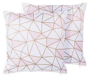 Sada 2 dekorativních polštářů CLARKIA 45 x 45 cm Bavlna Růžová Geometrický vzor
