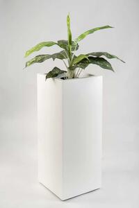 Hranatý květináč BLOCK, výška 75 cm, materiál MDF, bílý mat