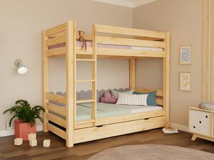 Dřevěná patrová postel ATLAS pro děti 90x200 cm - Bílá, Zvolte šuplík: Úložný šuplík, Se spodní zábranou
