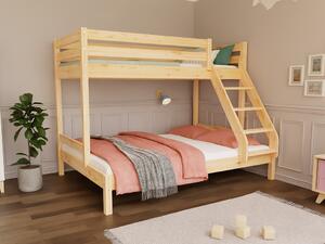 Patrová postel ze dřeva ARARAT pro 3 osoby 90x200 cm, 140x200 cm - Transparentní lazura