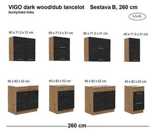Kuchyňská linka VIGO dark wood/dub lancelot, Sestava B, 260 cm