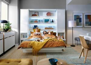 Vysoká sklápěcí postel ve skříni dvoulůžko MONTERASSO, 180x200, bílá mat