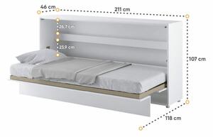 Široká sklápěcí postel ve skříni MONTERASSO, 90x200, bílá lesk