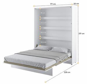 Vysoká sklápěcí postel ve skříni dvoulůžko MONTERASSO, 160x200, bílá lesk