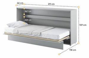 Široká sklápěcí postel ve skříni MONTERASSO, 90x200, šedá