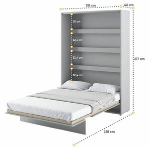 Vysoká sklápěcí postel dvoulůžko MONTERASSO, 140x200, šedá