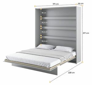 Vysoká sklápěcí postel ve skřini dvoulůžko MONTERASSO, 180x200, šedá