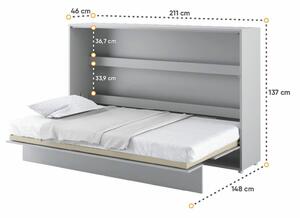 Široká sklápěcí postel ve skříni MONTERASSO, 120x200, šedá