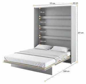 Vysoká sklápěcí postel ve skříni dvoulůžko MONTERASSO, 160x200, šedá