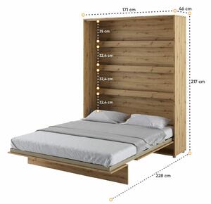 Vysoká sklápěcí postel ve skříni dvoulůžko MONTERASSO, 160x200, dub artisan
