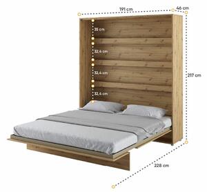 Vysoká sklápěcí postel ve skříni dvoulůžko MONTERASSO, 180x200, dub artisan