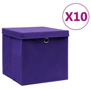 Úložné boxy s víky 10 ks 28 x 28 x 28 cm fialové