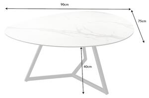 Keramický konferenční stolek Paquita 90 cm bílý mramor