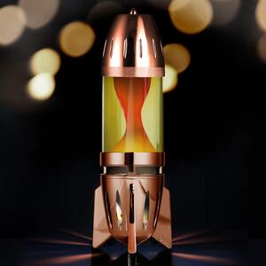 Mathmos Fireflow R1 Copper, originální lávová lampa měděná se žlutou tekutinou a oranžovou lávou, pro čajovou svíčku, výška 24cm
