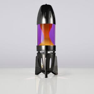 Mathmos Fireflow R1 Black, originální lávová lampa černá s fialovou tekutinou a oranžovou lávou, pro čajovou svíčku, výška 24cm