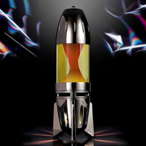 Mathmos Fireflow R1 Black, originální lávová lampa černá se žlutou tekutinou a oranžovou lávou, pro čajovou svíčku, výška 24cm