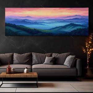 Obraz na plátně - Vzdálené kopce zahalené v mlze FeelHappy.cz Velikost obrazu: 120 x 40 cm