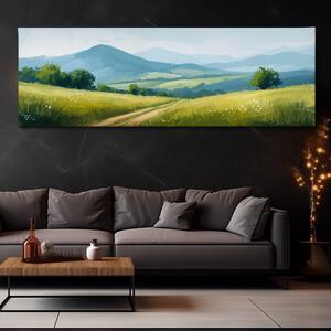 Obraz na plátně - Polní cestou do údolí FeelHappy.cz Velikost obrazu: 120 x 40 cm