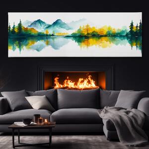 Obraz na plátně - Hory a lesy u jezera Motino FeelHappy.cz Velikost obrazu: 120 x 40 cm
