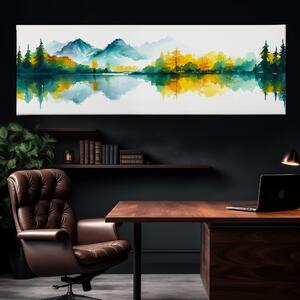 Obraz na plátně - Hory a lesy u jezera Motino FeelHappy.cz Velikost obrazu: 120 x 40 cm