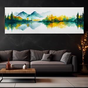 Obraz na plátně - Hory a lesy u jezera Motino FeelHappy.cz Velikost obrazu: 60 x 20 cm
