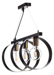 Light for home - Závěsné svítidlo na kovové liště na tři žárovky s kruhovými stínítky z kovového pásu 14603 "Industriální Elegance", 3x60W, E27, Černá
