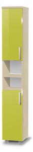 Vysoká koupelnová skříňka K13 barva skříňky: akát, barva dvířek: lemon lesk