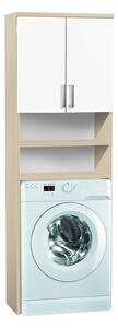 Vysoká koupelnová skříňka nad pračku K20 barva skříňky: akát, barva dvířek: bílý lesk