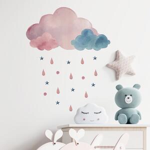 Samolepka do dětského pokoje Růžovo modrý mrak s kapkami