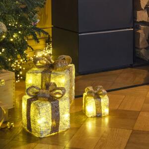 HI Vánoční dárky se zlatými stuhami LED dekorace 3 ks